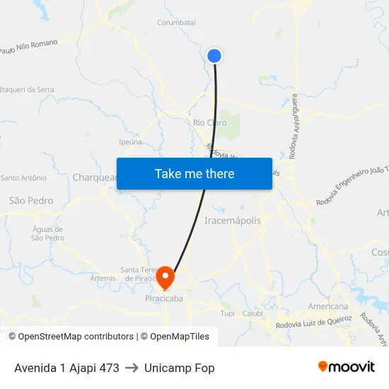Avenida 1 Ajapi 473 to Unicamp Fop map