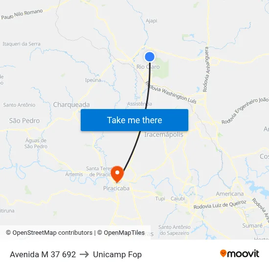 Avenida M 37 692 to Unicamp Fop map