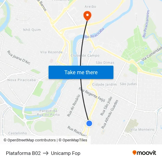 Plataforma B02 to Unicamp Fop map