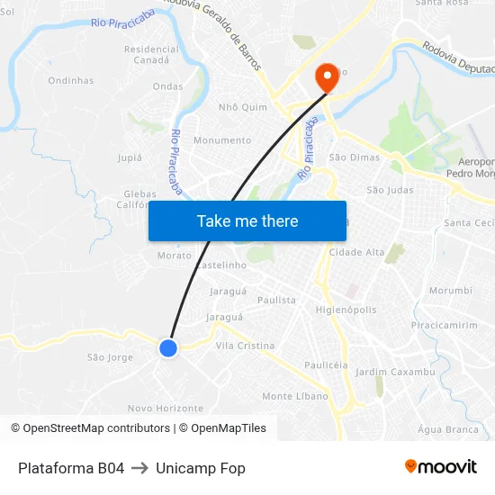 Plataforma B04 to Unicamp Fop map