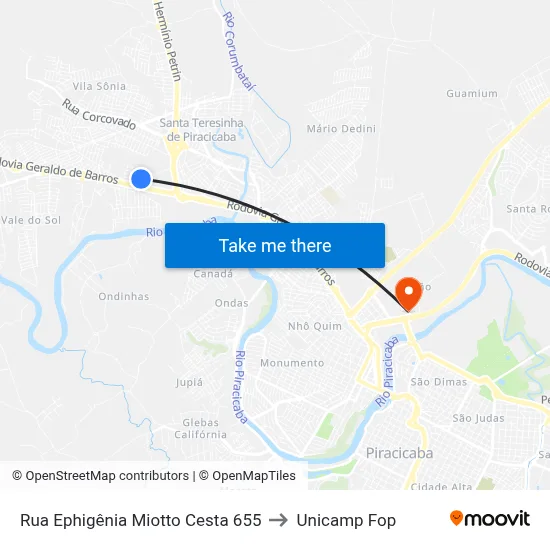 Rua Ephigênia Miotto Cesta 655 to Unicamp Fop map
