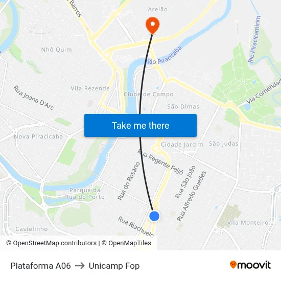 Plataforma A06 to Unicamp Fop map