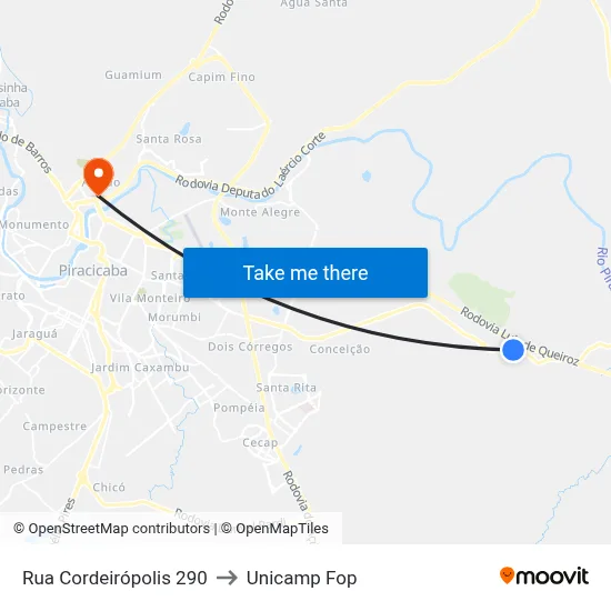 Rua Cordeirópolis 290 to Unicamp Fop map