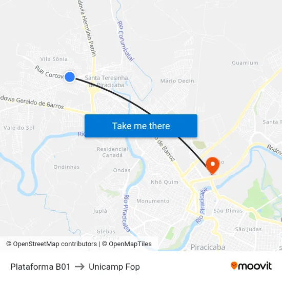 Plataforma B01 to Unicamp Fop map