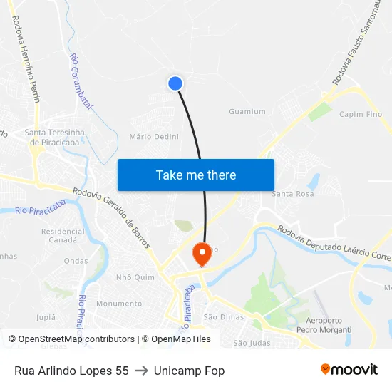 Rua Arlindo Lopes 55 to Unicamp Fop map
