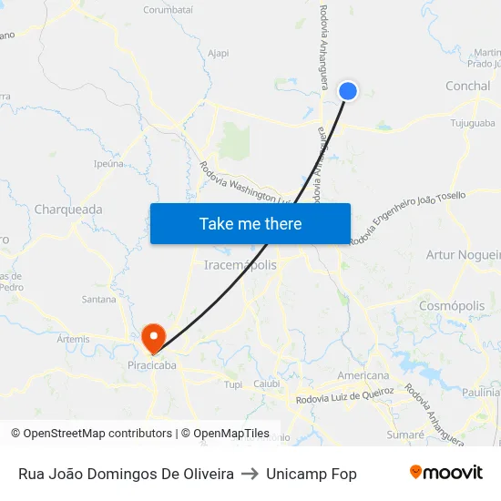Rua João Domingos De Oliveira to Unicamp Fop map