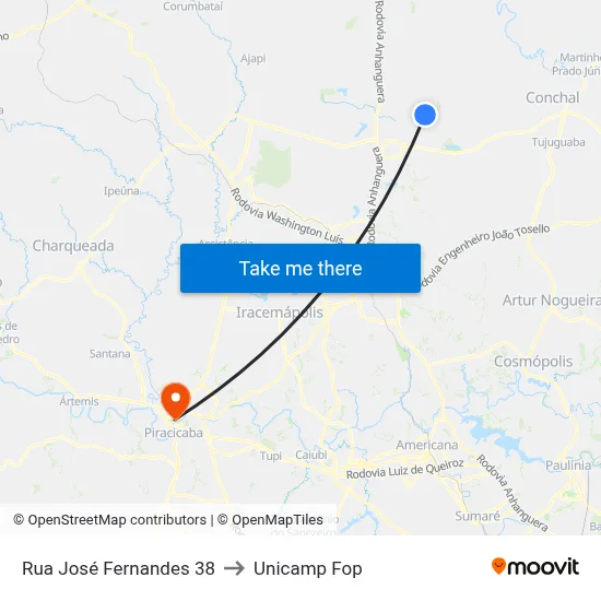 Rua José Fernandes 38 to Unicamp Fop map