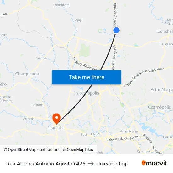 Rua Alcides Antonio Agostini 426 to Unicamp Fop map