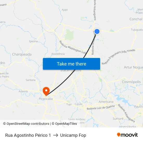 Rua Agostinho Périco 1 to Unicamp Fop map