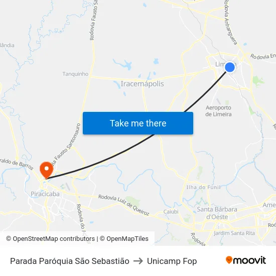 Parada Paróquia São Sebastião to Unicamp Fop map