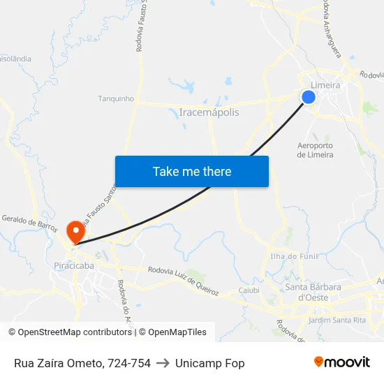 Rua Zaíra Ometo, 724-754 to Unicamp Fop map