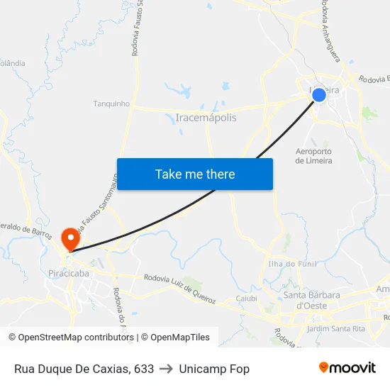 Rua Duque De Caxias, 633 to Unicamp Fop map