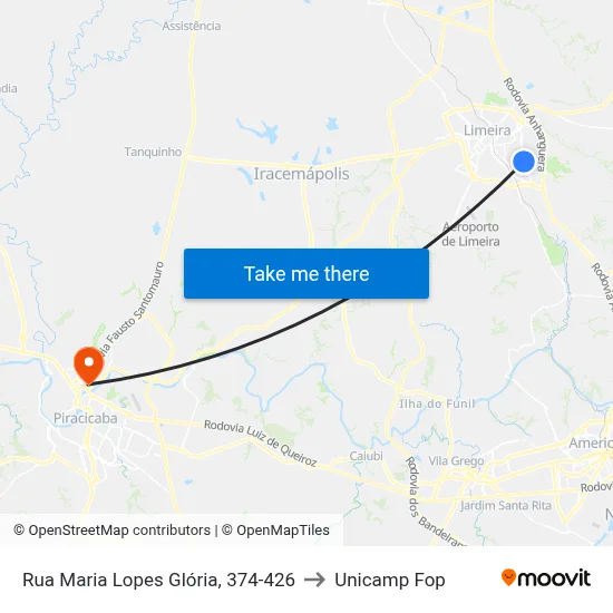 Rua Maria Lopes Glória, 374-426 to Unicamp Fop map