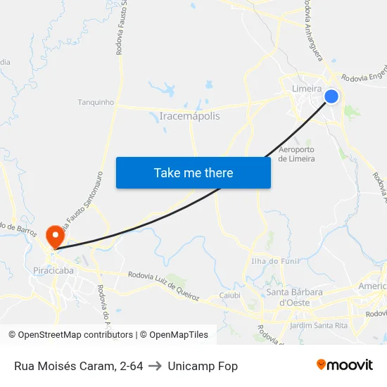 Rua Moisés Caram, 2-64 to Unicamp Fop map