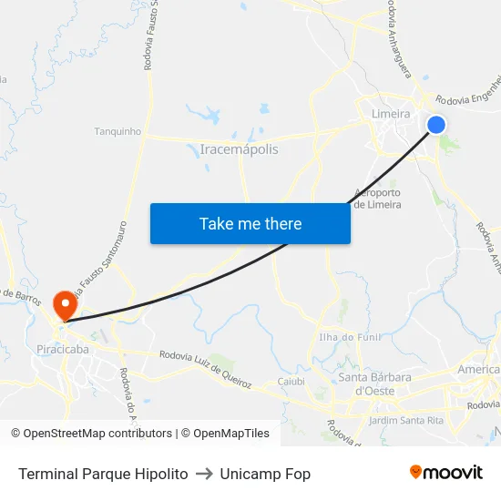 Terminal Parque Hipolito to Unicamp Fop map