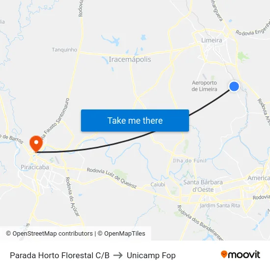 Parada Horto Florestal C/B to Unicamp Fop map