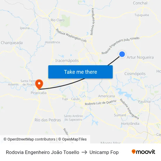 Rodovia Engenheiro João Tosello to Unicamp Fop map