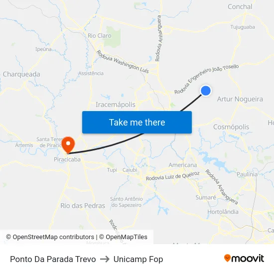 Ponto Da Parada Trevo to Unicamp Fop map