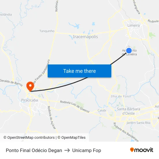 Ponto Final Odécio Degan to Unicamp Fop map