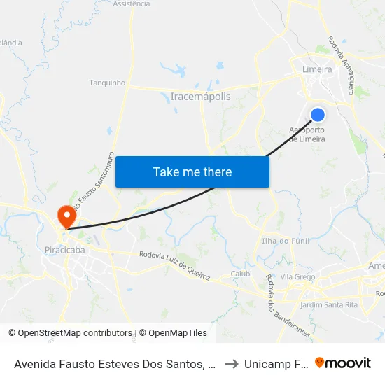 Avenida Fausto Esteves Dos Santos, 1028 to Unicamp Fop map