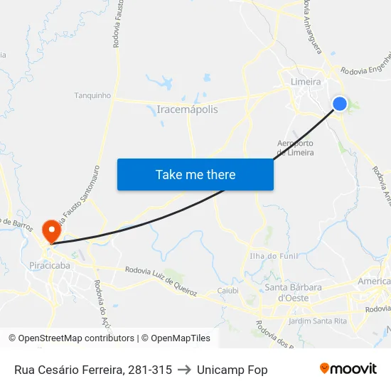 Rua Cesário Ferreira, 281-315 to Unicamp Fop map