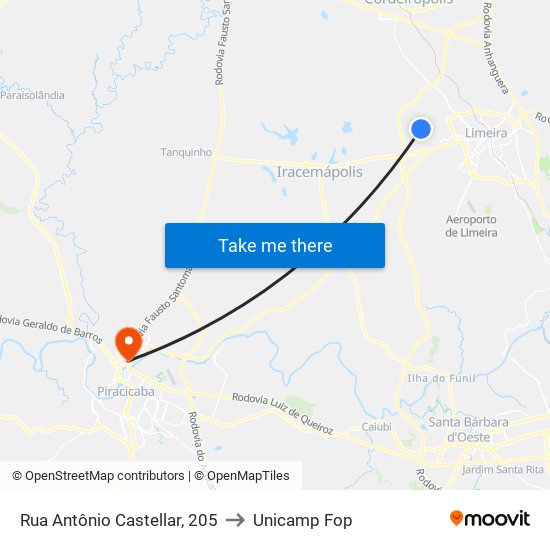 Rua Antônio Castellar, 205 to Unicamp Fop map