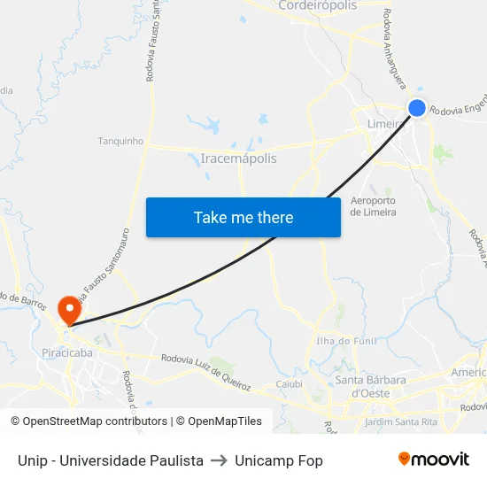 Unip - Universidade Paulista to Unicamp Fop map