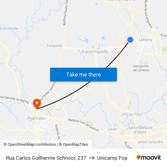 Rua Carlos Guilherme Schnoor, 237 to Unicamp Fop map