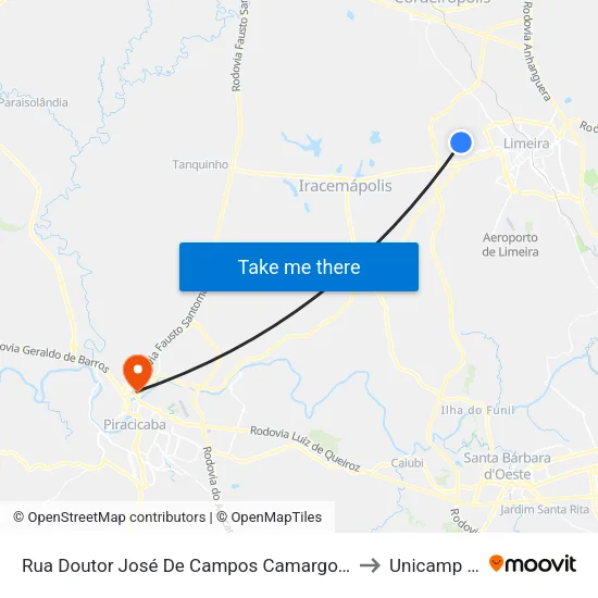 Rua Doutor José De Campos Camargo, 160-490 to Unicamp Fop map