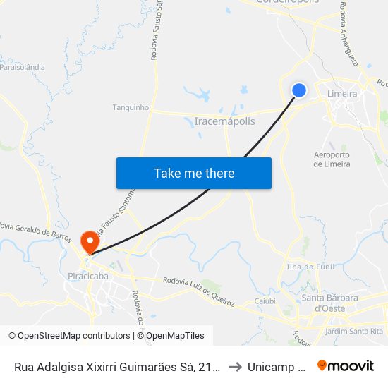 Rua Adalgisa Xixirri Guimarães Sá, 213-245 to Unicamp Fop map