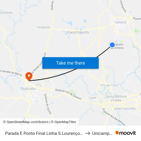 Parada E Ponto Final Linha S.Lourenço  (Rapidão) to Unicamp Fop map
