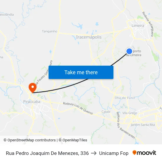 Rua Pedro Joaquim De Menezes, 336 to Unicamp Fop map