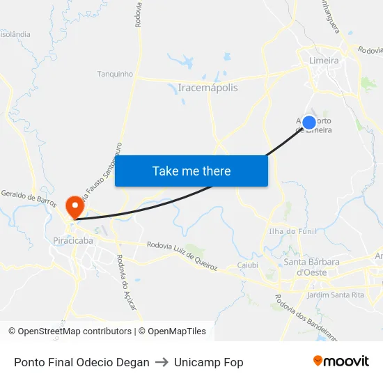 Ponto Final Odecio Degan to Unicamp Fop map