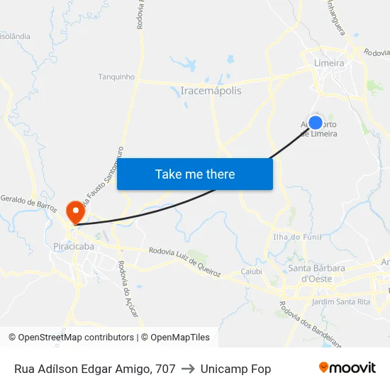 Rua Adílson Edgar Amigo, 707 to Unicamp Fop map