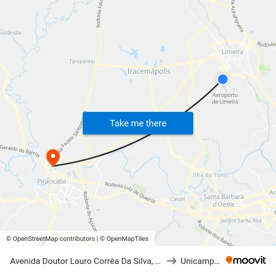 Avenida Doutor Lauro Corrêa Da Silva, 4102-4250 to Unicamp Fop map