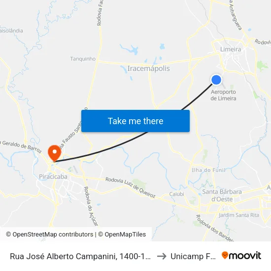Rua José Alberto Campanini, 1400-1710 to Unicamp Fop map
