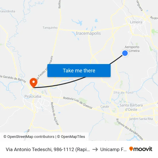 Via Antonio Tedeschi, 986-1112 (Rapidão) to Unicamp Fop map
