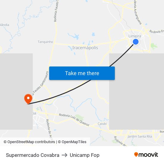 Supermercado Covabra to Unicamp Fop map