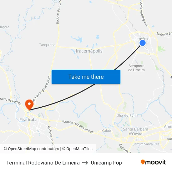 Terminal Rodoviário De Limeira to Unicamp Fop map