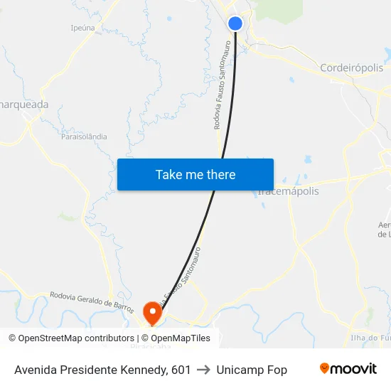Avenida Presidente Kennedy, 601 to Unicamp Fop map
