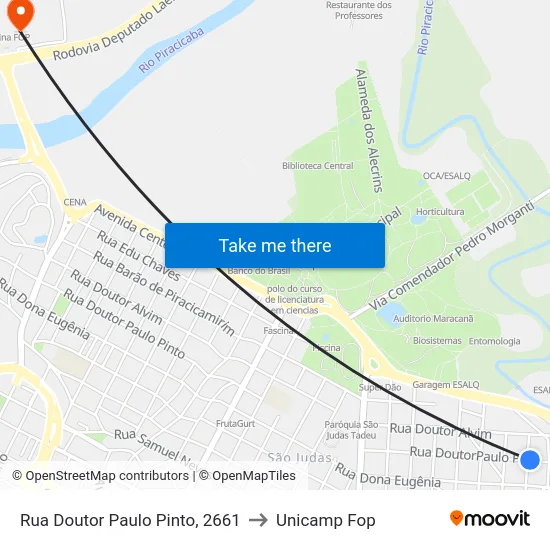 Rua Doutor Paulo Pinto, 2661 to Unicamp Fop map