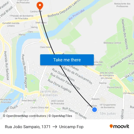 Rua João Sampaio, 1371 to Unicamp Fop map