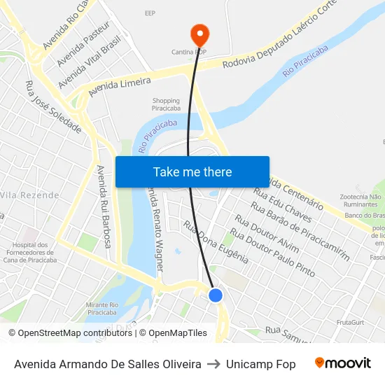 Avenida Armando De Salles Oliveira to Unicamp Fop map