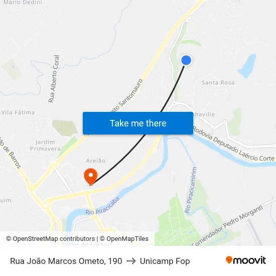 Rua João Marcos Ometo, 190 to Unicamp Fop map