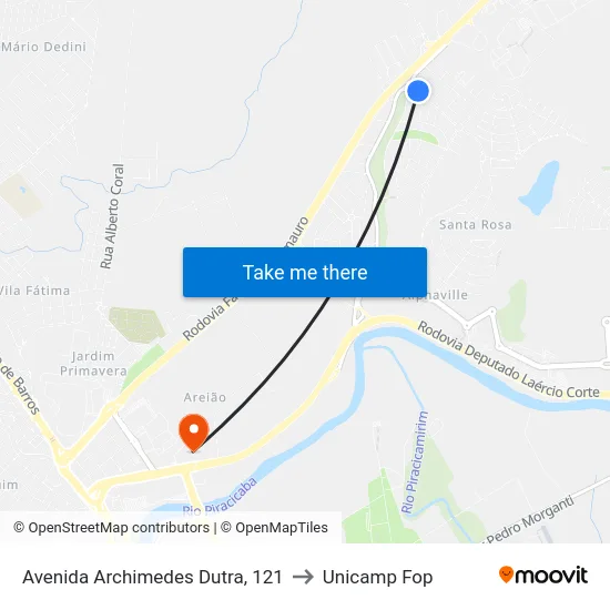 Avenida Archimedes Dutra, 121 to Unicamp Fop map