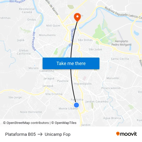 Plataforma B05 to Unicamp Fop map