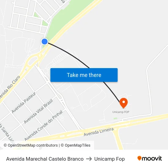 Avenida Marechal Castelo Branco to Unicamp Fop map