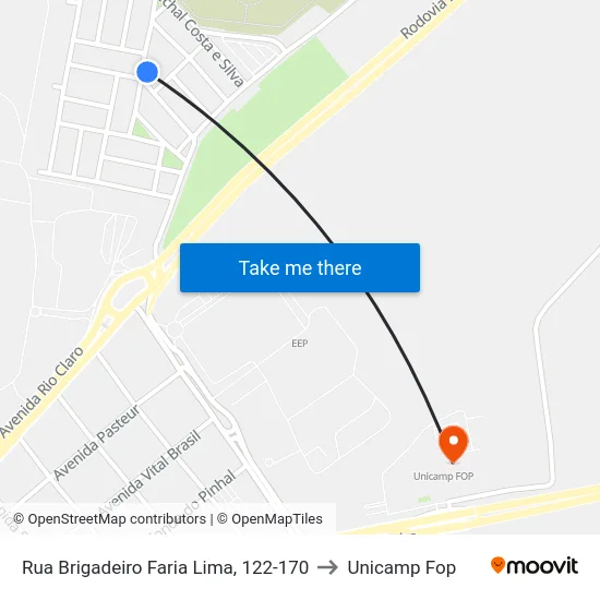 Rua Brigadeiro Faria Lima, 122-170 to Unicamp Fop map