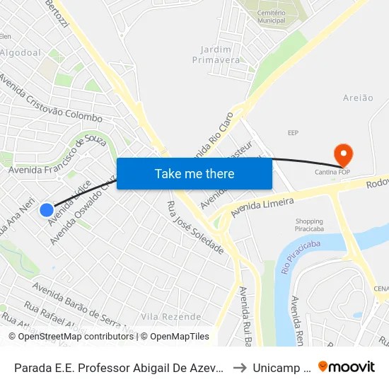 Parada E.E. Professor Abigail De Azevedo Grillo to Unicamp Fop map