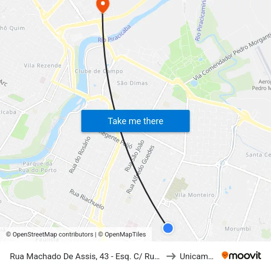Rua Machado De Assis, 43 - Esq. C/ Rua Dom Pedro I to Unicamp Fop map